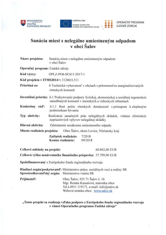 Sanácia miest s nelegálne umiestneným odpadom v obci Šalov