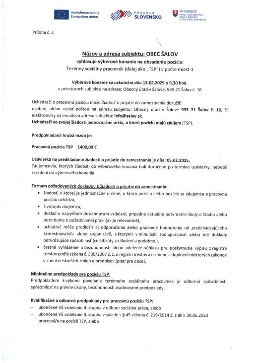 Výberové konanie na obsadenie pozície Terénny sociálny pracovník-1.str.