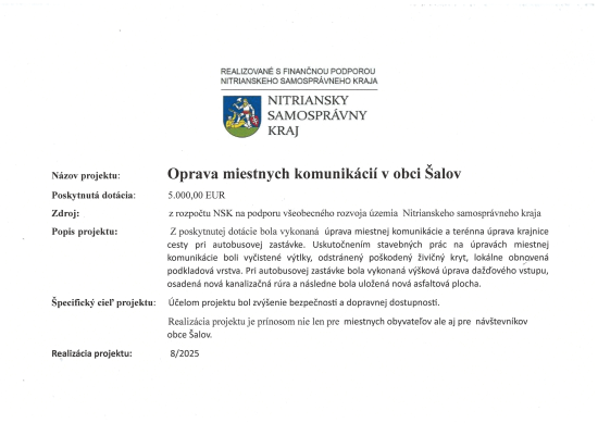 Oprava miestnych komunikácií v obci Šalov