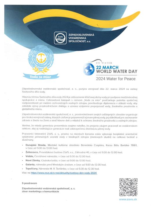 Západoslovenská vodárenská spoločnosť, a.s. - Svetový deň vody