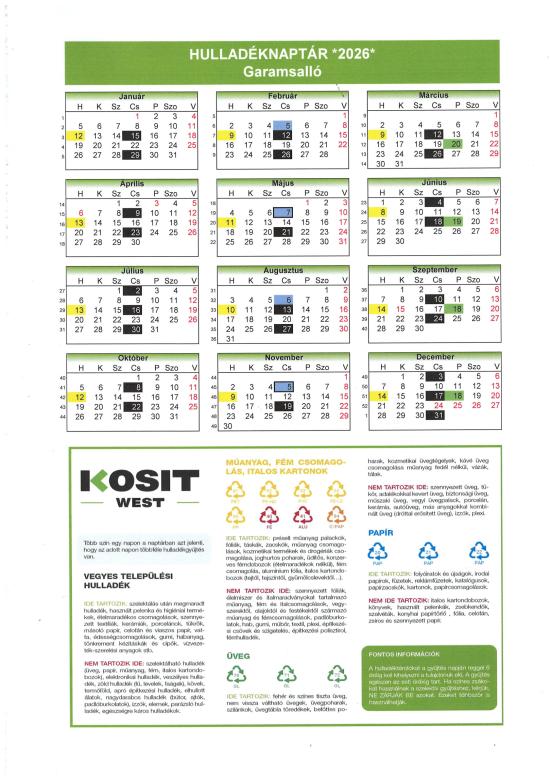 Hulladéknaptár Garamsalló 2026