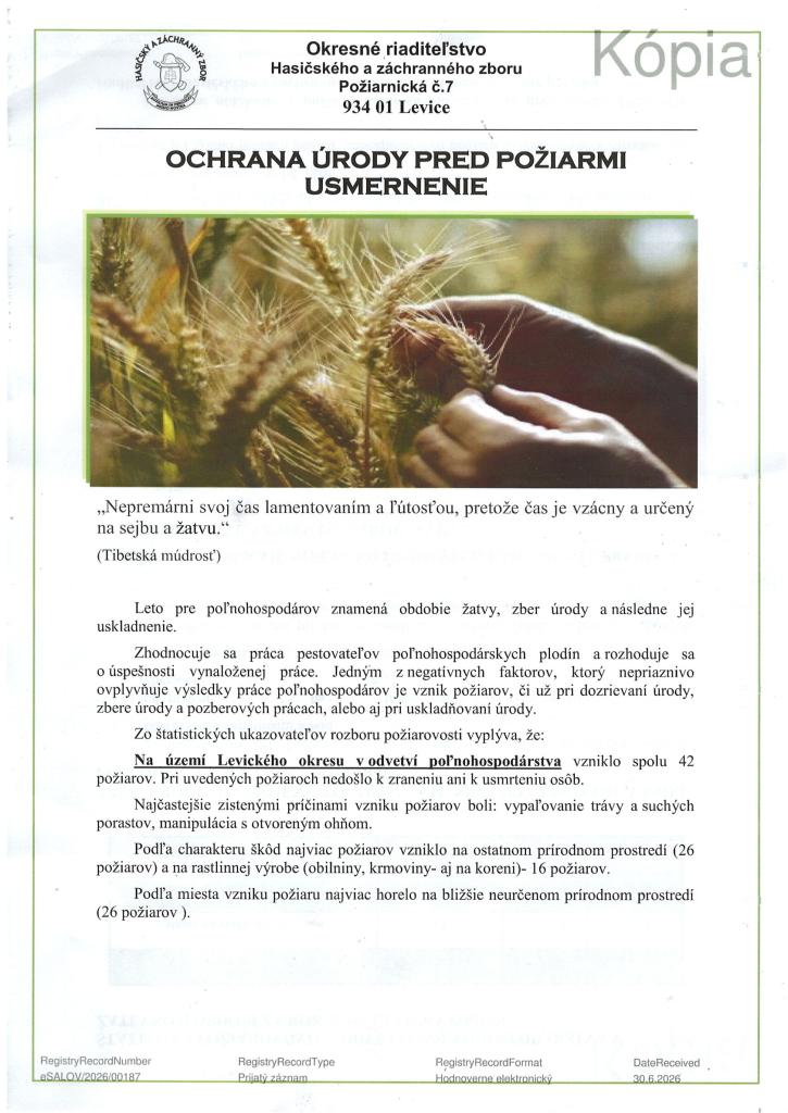 Ochrana úrody pred požiarmi usmernenie